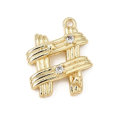 Real 18K Gold Plated Brass Micro Pave Clear Cubic Zirconia Pendants, Woven Hashtag Charms, Real 18K Gold Plated, 17x14x4mm, Hole: 1.2mm
