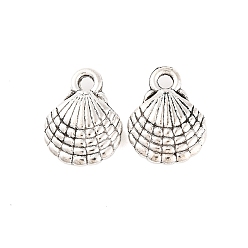 Antique Silver Tibetan Style Alloy Charms, Cadmium Free & Lead Free, Shell, Antique Silver, 13x10x3.5mm, Hole: 2mm, about 934pcs/1000g