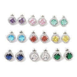 (52) Непрозрачная лаванда Квадратные серьги-гвоздики с кубическим цирконием из латуни для женщин, платина, разноцветные, 12.5x12.5 мм