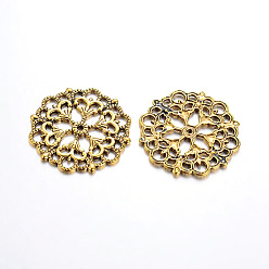 Античное Золото Тибетский стиль филигранные столяры ссылки, без кадмия, без никеля и без свинца, цветок, античное золото , 29x1 мм, отверстие : 1.2 мм