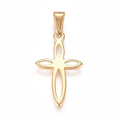 Golden 304 Stainless Steel Pendants, Cross, Golden, 28x16x1.5mm, Hole: 8x3mm