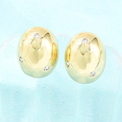 Прозрачный Овальные латунные серьги-гвоздики с микропаве из кубического циркония, без свинца и без кадмия, долговечный, стойки покрытие, реальный 18 k позолоченный, прозрачные, 12x9.5 мм