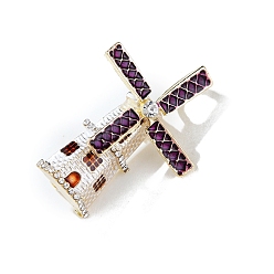 Фиолетовый Брошь из цинкового сплава, эмалевая булавка ветряная мельница со стразами, фиолетовые, 43x33 мм