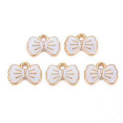 Белый Подвески из эмали и сплава, без кадмия и без свинца, золотой свет, бантом, белые, 8.5x12x2 мм, отверстие : 1.5 мм