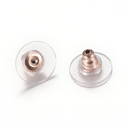Rose Gold 304 Stainless Steel Bullet Clutch Earring Backs, with Plastic Pads, Ear Nuts, Rose Gold, 12x12x6mm, Hole: 1mm, Fit For 0.6~0.8mm Pin