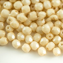 Pale Goldenrod Czech Fire Polished Glass Beads, Faceted, Drum, Pale Goldenrod, 4x4mm, Hole: 0.8mm, about 1170pcs/bag
