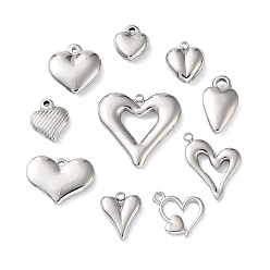 Нержавеющая Сталь Цвет 10 шт. 304 подвески из нержавеющей стали, сердце, цвет нержавеющей стали, 12.5~24x11~25x2~4 мм, отверстие : 1.4~1.8 мм