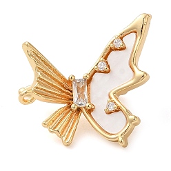 Настоящее золото 18K Латунь, микропаве, прозрачный кубический цирконий, раскладывающиеся застежки из натуральной ракушки, без кадмия, без никеля и без свинца, застежки-бабочки, бабочка, реальный 18 k позолоченный, 19x21x10 мм, отверстие : 1.2 мм