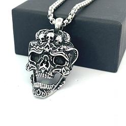 Нержавеющая Сталь Цвет Панк ретро 304 подвеска в виде черепа из нержавеющей стали для мужчин, не тускнеет, цвет нержавеющей стали, 23.62 дюйм (60 см)