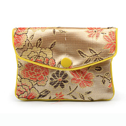 Желтая Старая Ткань  Прямоугольные тканевые мешочки на молнии в китайском стиле, с цветочным узором и кнопкой, старое кружево, 7.5x9.5 см