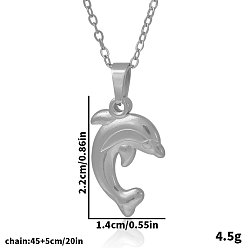 Серебро 304 Женские подвески в виде дельфинов из нержавеющей стали, серебряные, 17.72 дюйм (45 см)