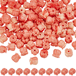 Salmon 100Pcs Synthetic Coral Beads, Dyed, Two Tone, Tulip Flower, Salmon, 8.5x8mm, Hole: 1.5mm