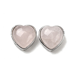 Розовый Кварц Многорядные звенья из латуни с натуральным розовым кварцем в форме сердца, платина, без кадмия и без свинца, 18x18x10~10.5 мм, отверстие : 1.8 мм