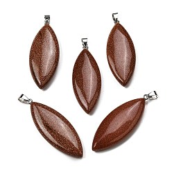 Камень с Пылевым Золотом Синтетические голдстоуновские большие подвески, Подвески в виде конского глаза с 304 защелкивающимися креплениями из нержавеющей стали, цвет нержавеющей стали, 55~55.5x20~20.5x7.5~8 мм, отверстие : 6.5x4 мм