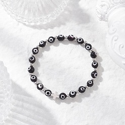 Черный Браслеты ручной работы из бусин-лэмпворк от сглаза для женщин, с латунным крестом, чёрные, внутренний диаметр: 2-1/8 дюйм (5.5 см)