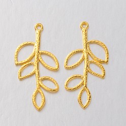 Золотой Сплавочные подвески тибетского стиля, без свинца, без никеля и без кадмия, лист, золотые, 38x18x2 мм, отверстие : 2 мм
