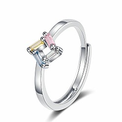 Квадрат Регулируемые кольца из латуни с микропаве и цирконием для женщин, квадратный, размер США 8 (18.1 мм)