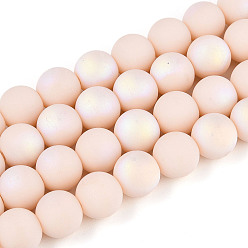 Папайя Оранжевый Матовые непрозрачные стеклянные бусы пряди, круглые, с половиным покрытием, с покрытием AB цвета, papayawhip, 9.5~10 мм, отверстие : 1.2 мм, около 39~41 шт / нитка, 14.57~15.75 дюйм (37~40 см)