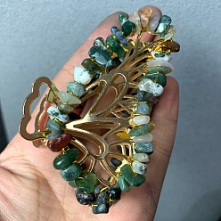 Темно-Зеленый Сплав клипы коготь волос, с натуральным индийским агатом, бабочка, аксессуары для волос для женщин и девочек, темно-зеленый, 80x50x20 мм