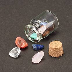 Mixed Stone Transparent Glass Wishing Bottle Decoration, Chakra Healing Bottles, Wicca Gem Stones Balancing, with Natural Mixed Stone Chip Beads, 22x34mm, Chip Beads: 6~16x5~10x2~8mm