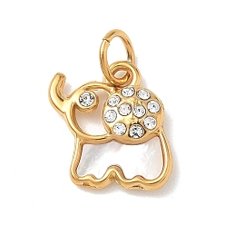 Золотой 304 подвески из нержавеющей стали, с хрустальными стразами и ракушкой, серия мелких животных, Слон прелести, золотые, 16.5x13x3.5 мм, отверстие : 4.5 мм