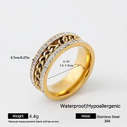 Golden 304 Stainless Steel Finger Rings for Women, Chain Shape, Golden, 7mm, US Size 7(17.3mm)