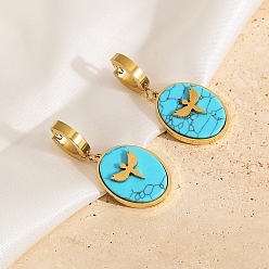 Turquoise Stainless Steel Hoop Earring, Oval, Turquoise, 35x15mm