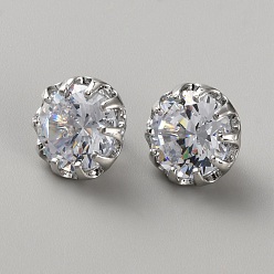 Прозрачный Запонки из латуни с кубическим цирконием, Кнопки манжеты, плоско-круглые, прозрачные, 12x9.50 мм, отверстие: 2 мм