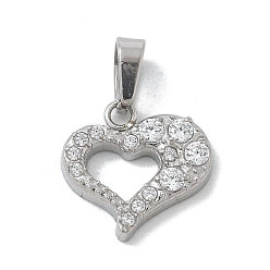 Нержавеющая Сталь Цвет 304 микро нержавеющей стали прокладывать Цирконом подвески, сердце прелести, цвет нержавеющей стали, 11x11.5x2.3 мм, отверстие : 4x2.5 мм