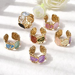 Цветок 304 открытые манжеты из эмалированной нержавеющей стали, широкие кольца для женщин, золотые, цветок, регулируемый; 12мм