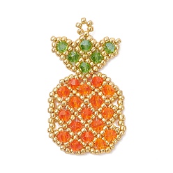 Оранжевый Подвески в виде ананасов из стеклянных бусин, с имитацией австрийского хрусталя в форме биконуса, оранжевые, 44x25x5 мм, отверстие : 2 мм