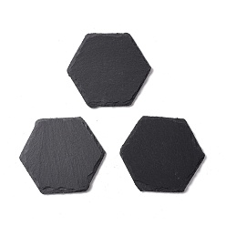 Piedra Negra Alfombrilla de piedra negra natural, posavasos de borde áspero, con almohadilla de esponja, hexágono, 86x100x7.4 mm