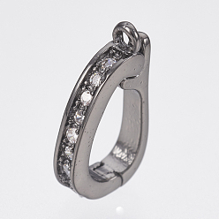 Черный Цвет Металла Латунные микро проложить кубического циркония раз за застежками, без свинца и без кадмия, прозрачные, металлический черный , 7x14 мм, отверстие : 1 мм