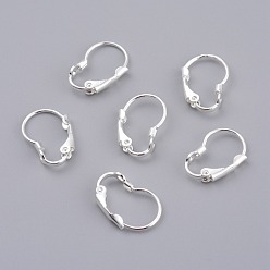 Посеребрённый Латунная фурнитура Leverback для серег, 925 серебро покрытием, 16.5x11x3 мм, штифты : 0.6x0.8 мм