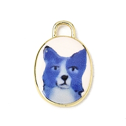 Cat Shape Латунные подвески с принтом, овальные амулеты, долговечный, стойки покрытие, реальный 18 k позолоченный, форма кошки, 21x14x3 мм, отверстие : 3 мм