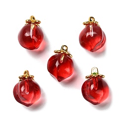 Красный Стеклянные подвески, персик, с золотой эмали сплава выводов, два тона, красные, 17x11.5 мм, отверстие : 1.4 мм
