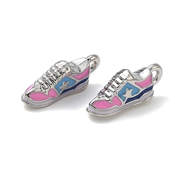 Pearl Pink Alloy Enamel Pendants, Shoe Charms, Rack Plating, Cadmium Free & Nickel Free & Lead Free, Platinum, Pearl Pink, 17.5x7x5mm, Hole: 1.6mm