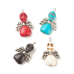(52) Непрозрачная лаванда Хэллоуин окрашенные синтетические бирюзовые подвески, с пластиковыми крыльями ccb и железными петлями платинового тона, череп ангела, разноцветные, 29x20x9 мм, отверстие : 2.5 мм