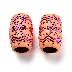 Фуксиновый Пластиковые шарики, имитация дерева, большое отверстие, для африканских косичек в стиле регги для волос, баррель с цветком, красно-фиолетовые, 20x13 мм, отверстие : 8 мм