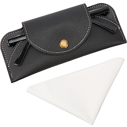 Черный 1прямоугольные чехлы для очков из искусственной кожи, защитная сумка для солнцезащитных очков, с тканью для чистки очков из замшевого волокна 1pc, чёрные, 73x166x12 мм