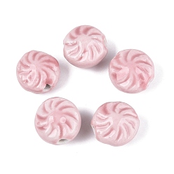 Pink Винтажные фарфоровые бусины ручной работы, фантазии античного стекла фарфора, плоско-круглые, розовые, 19.5~22.5x12.5~14.5 мм, отверстие : 1.6~4 мм