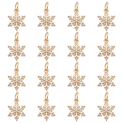 Настоящее золото 14K 16подвески из кубического циркония с покрытием из латуни с микропаве, прелести снежинки, долговечный, без кадмия и без свинца, с целью перехода в кольце, реальный 14 k позолоченный, 15x11.5x4 мм, отверстие : 3.5 мм