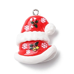 Hat Рождественские подвески из непрозрачной смолы, с железной платиной петлей, Рождество шляпе, 34x25x11 мм, отверстие : 2 мм