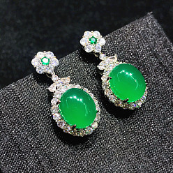 Платина Серьги-гвоздики овальной формы из натурального халцедона, платина, 32x15 мм, штифты : 0.8 мм