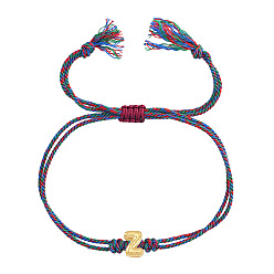 Letter Z 304 Регулируемые браслеты из нержавеющей стали с бусинами в виде букв алфавита, Разноцветные двухслойные браслеты из хлопкового шнура для женщин и мужчин, Письмо Z, 11.02 дюйм (28 см)