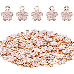 Бледно-Розовый 80Шармы из сплава эмали, без свинца и без кадмия, золотые, цветочный шарм, розовый жемчуг, 11.3x9x1.5 мм, отверстие : 1.6 мм