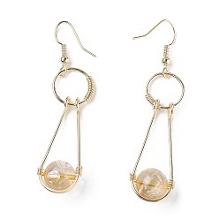 Citrine Natural Citrine Dangle Earrings, with Brass Findings, 55~71x12~13mm, Pin: 0.7mm