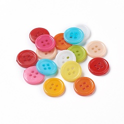 Mixed Color Acrylic Sewing Buttons, Plastic Buttons for Costume Design, 4-Hole, Dyed, Flat Round, Mixed Color, 15x2mm, Hole: 1.5mm