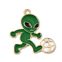 Golden Alloy Enamel Pendants, Alien with Football Charms, Golden, 26x25.5x1.5mm, Hole: 1.8mm