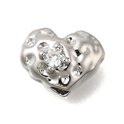 Сердце Латунные микропаве из прозрачного кубического циркония, платина, сердце, 6.5x9x5.5 мм, отверстие : 1.8 мм